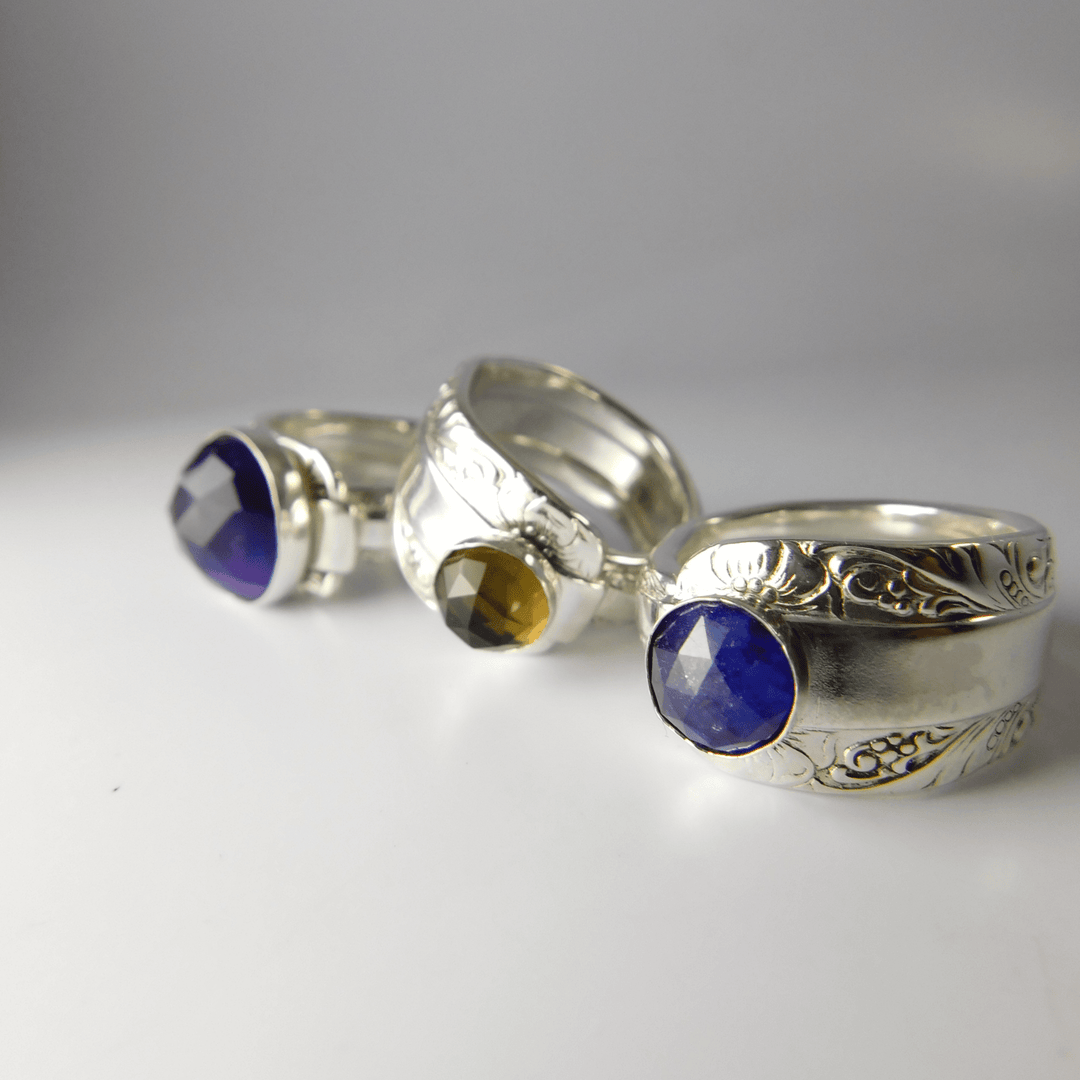 SOLD OUT - Blue Sapphire Gemstone Sterling Silver Classic Band Spoon Ring
