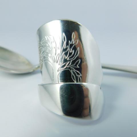 Engraved Tree of Life Silver Whole Demitasse Spoon Ring