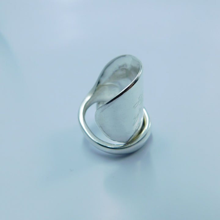 Engraved Tree of Life Silver Whole Demitasse Spoon Ring