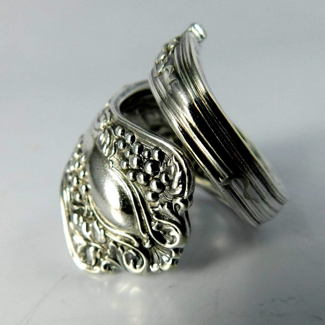Grape Cluster Spiral Twist Silver Spoon Ring