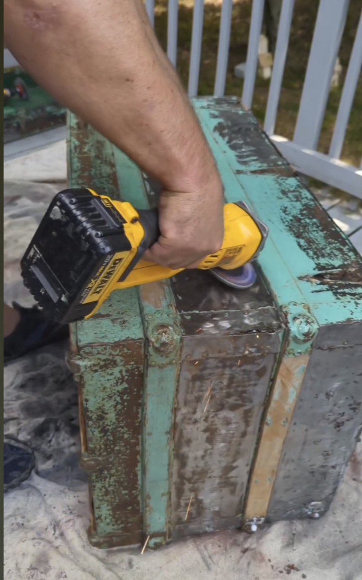 Making a bar cart from rusty old travel trunk