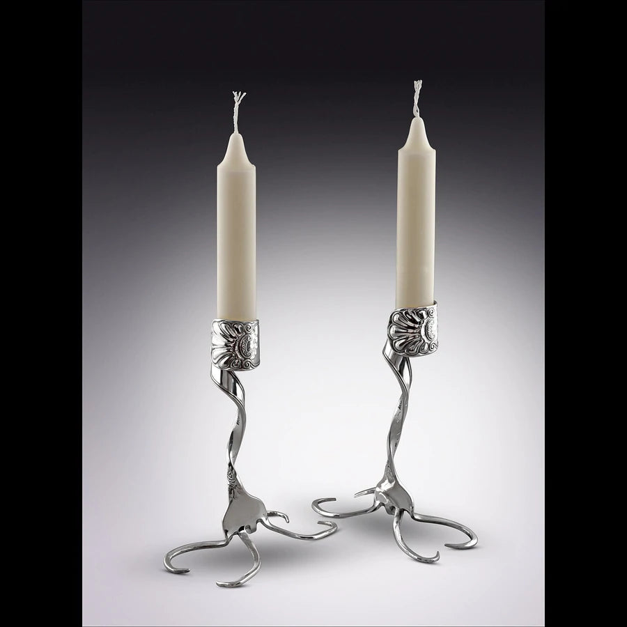 Twisted Fork Silver Candlesticks, Unique Judaica