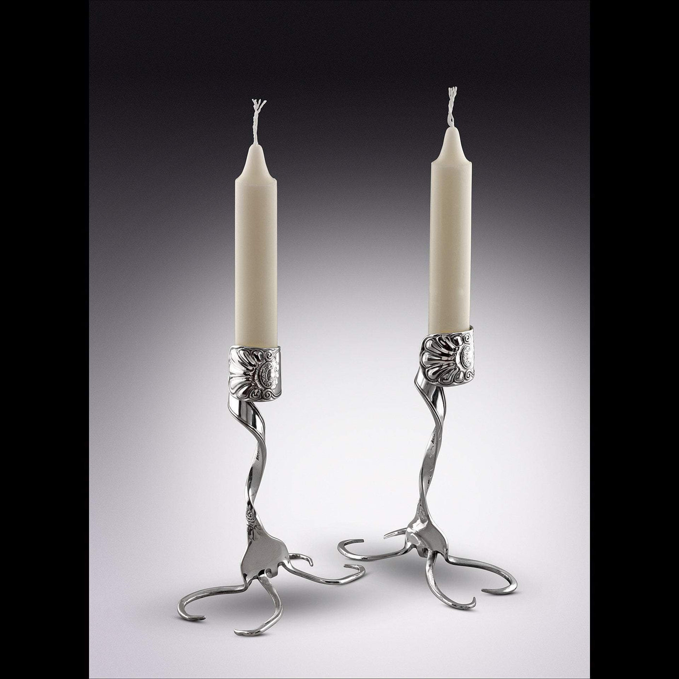 Twisted Fork Silver Candlesticks