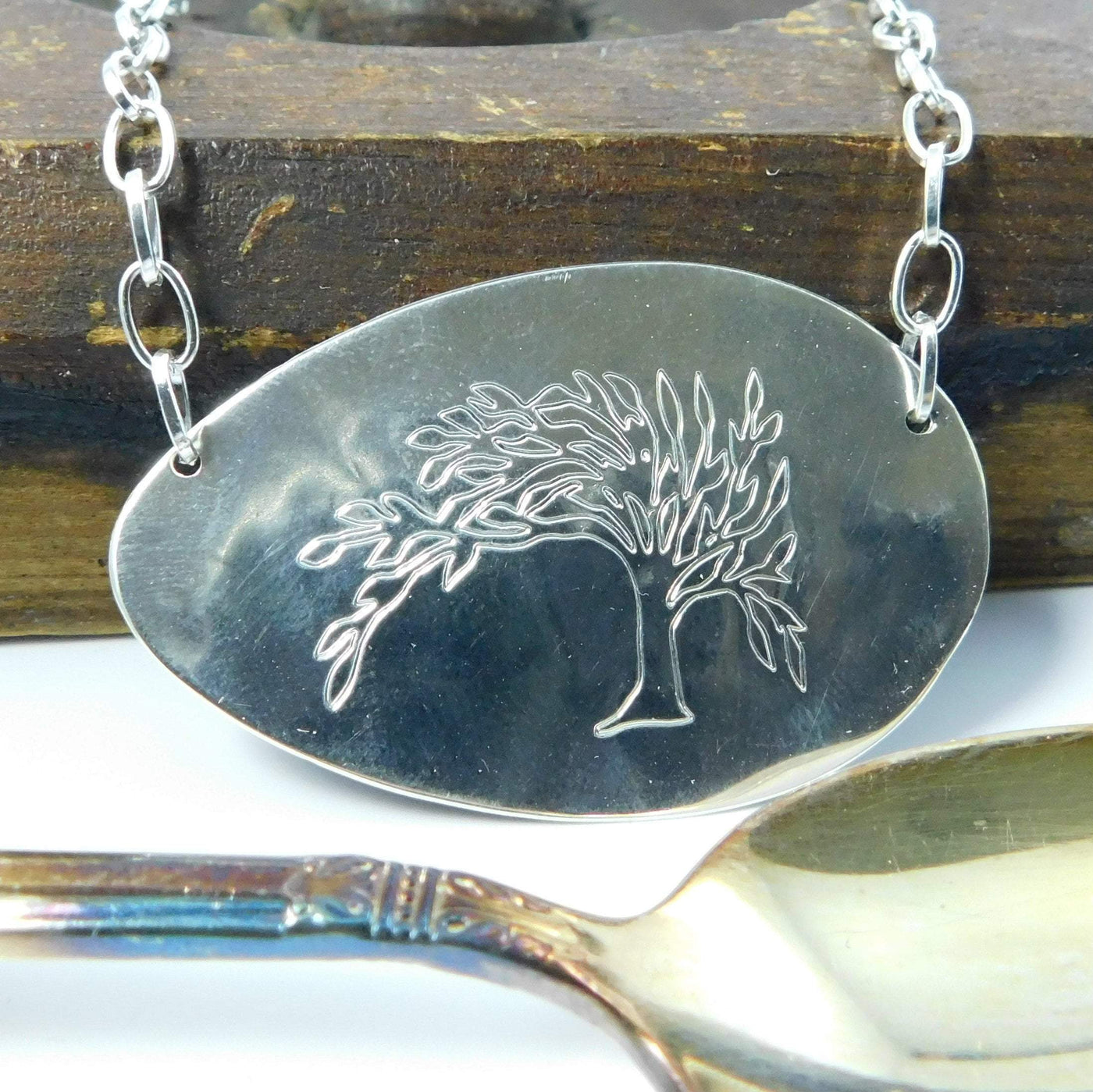 Engraved Tree of Life Spoon Necklace