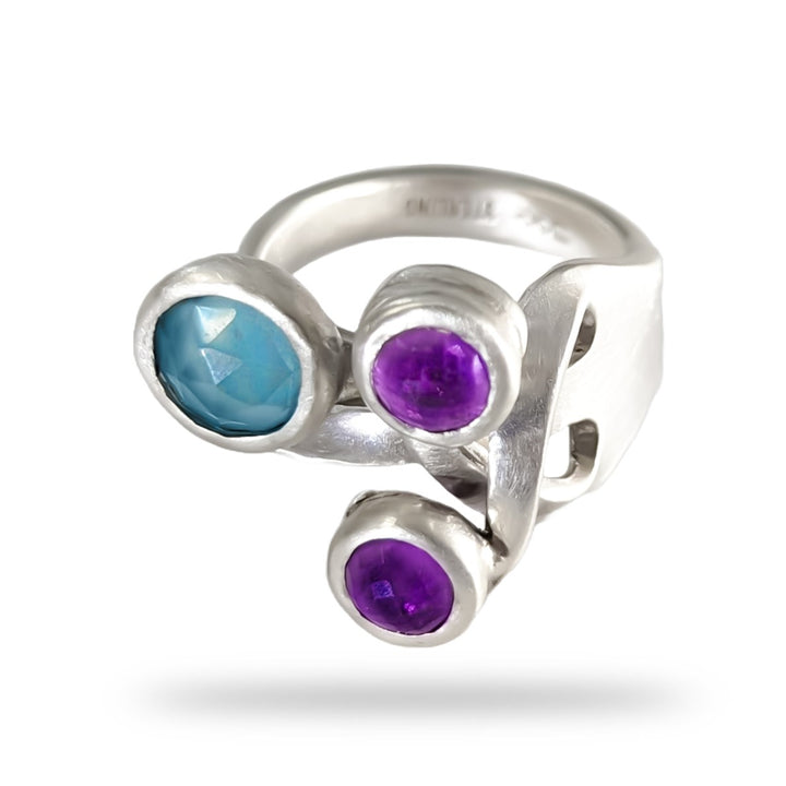 NEW - Triple Gemstone Fork Ring - "Not Your Grandma's Spoon Ring"