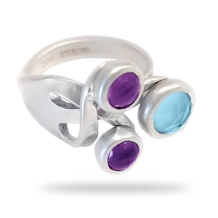 NEW - Triple Gemstone Fork Ring - "Not Your Grandma's Spoon Ring"