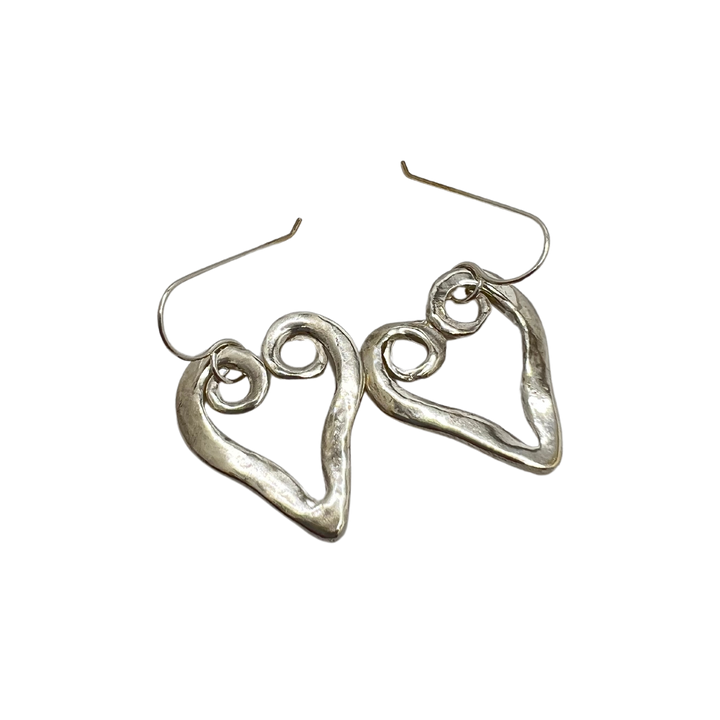 Silver Heart Fork Tine Earrings - 'Loopy Hearts'