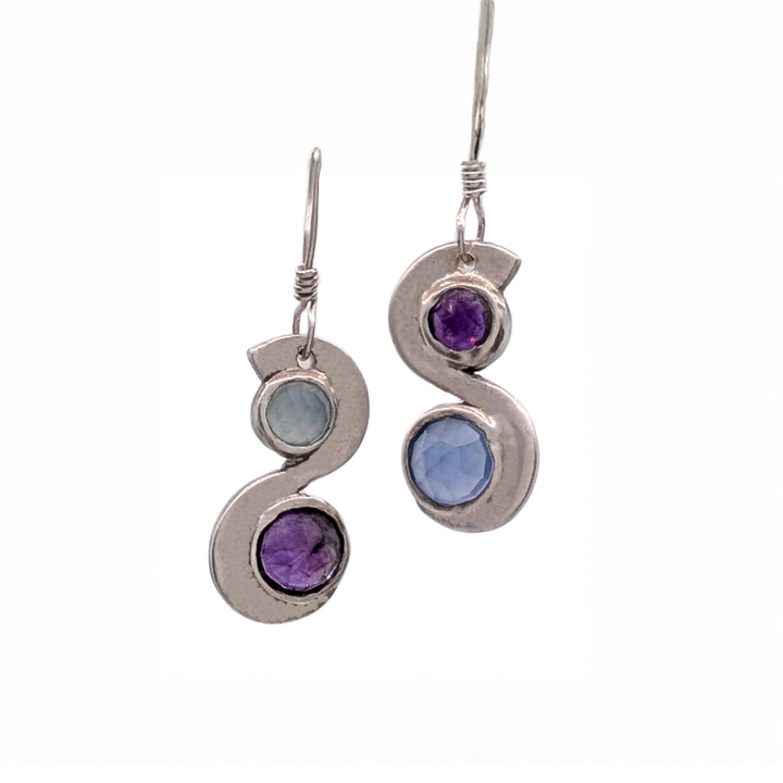 Squiggly Fork Tine Gemstone Earrings