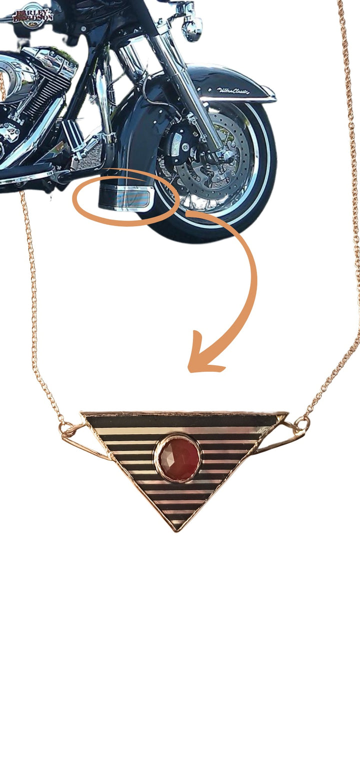 Harley Davidson Motorcycle Fender Trim Necklace, with rose gold and carnelian
