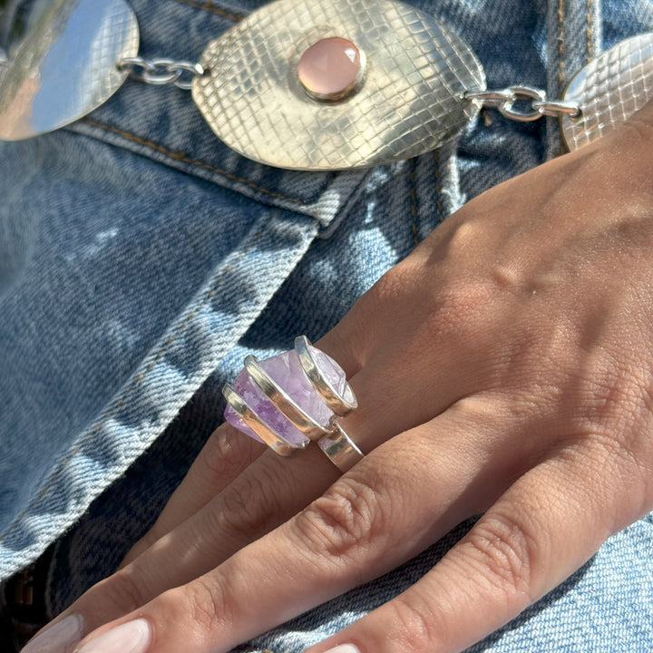 Amethyst Silver Spoon Ring - "Fork Rock Ring"
