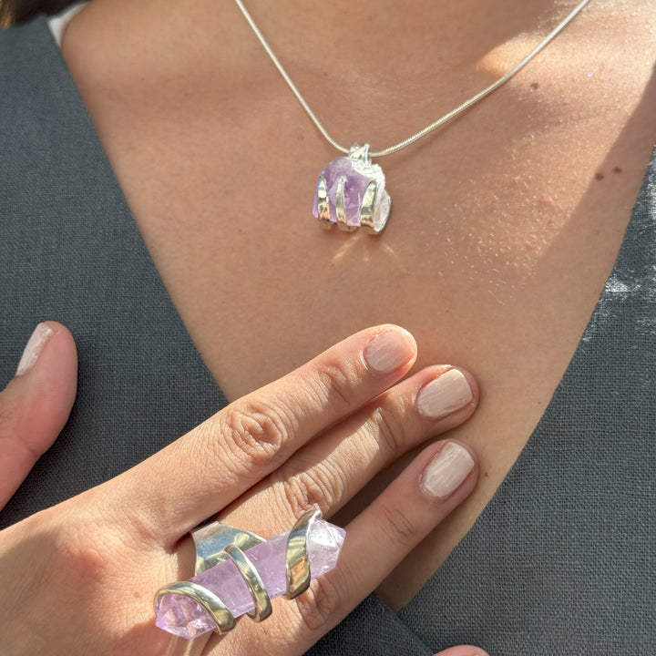 Amethyst Silverware Jewelry Pendant Necklace - "Fork Rock"