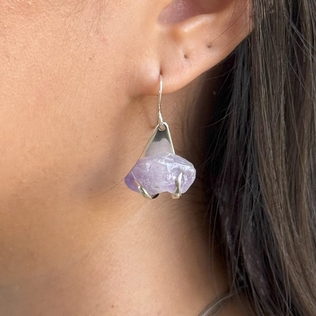 Amethyst Silverware Jewelry Earrings - "Fork Rocks Earrings"