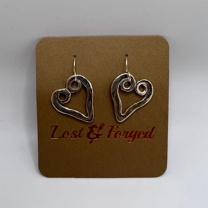 Silver Heart Fork Tine Earrings - 'Loopy Hearts'