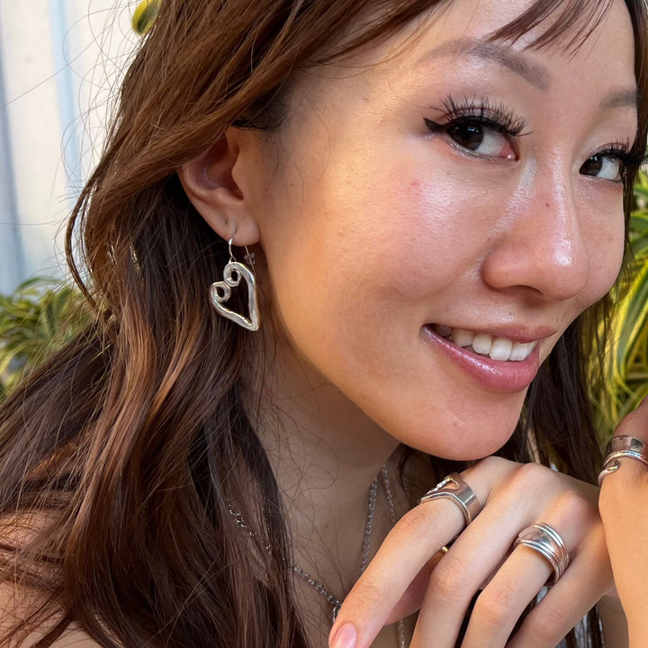 Silver Heart Fork Tine Earrings - 'Loopy Hearts'