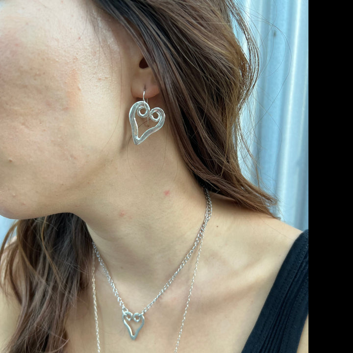 Silver Heart Fork Tine Earrings - 'Loopy Hearts'