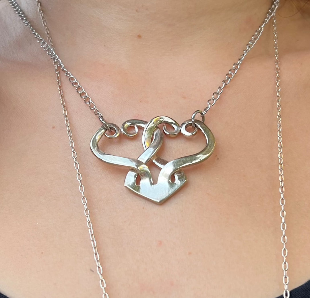 Linked Hearts Fork Necklace - Loopy Hearts