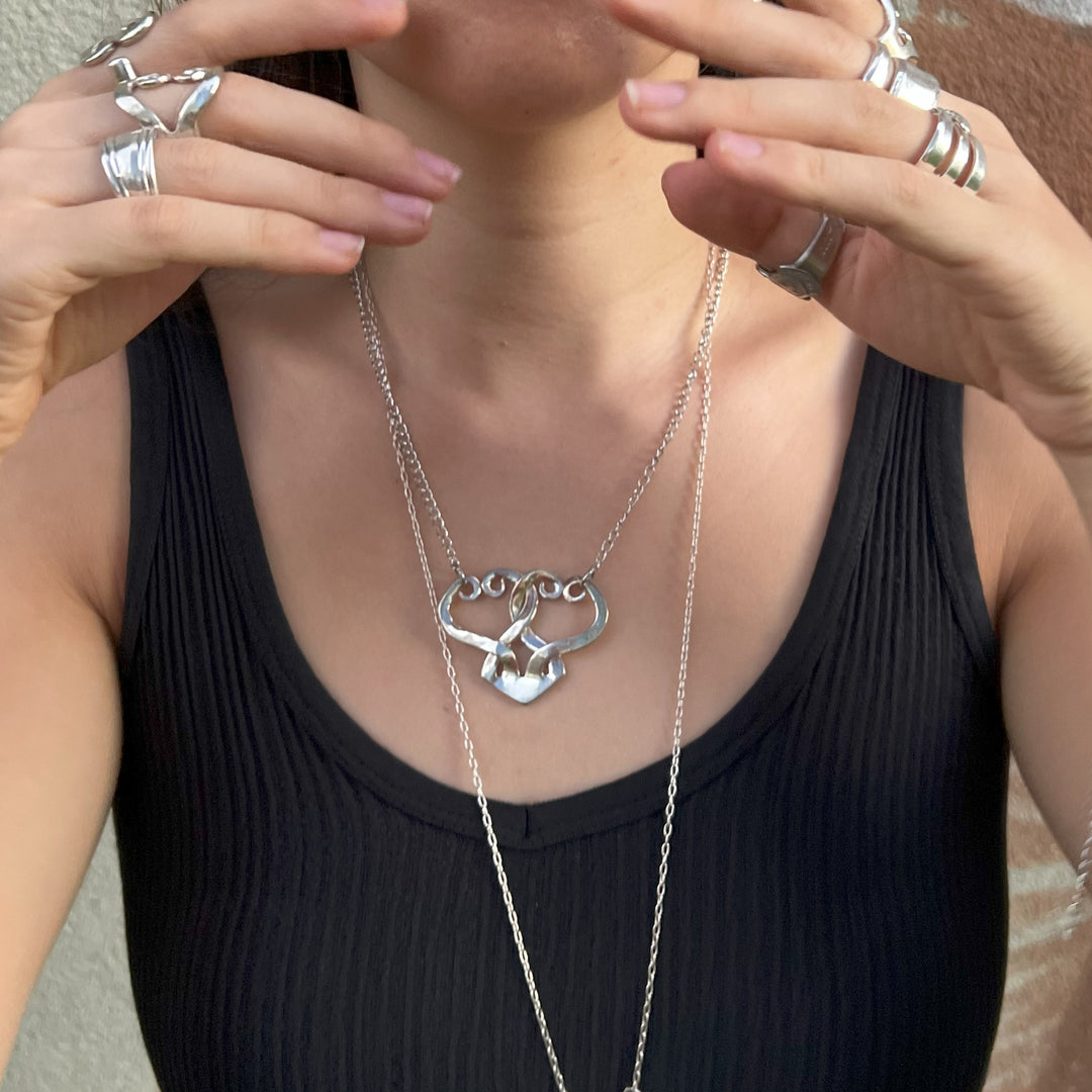 Linked Hearts Fork Necklace - Loopy Hearts