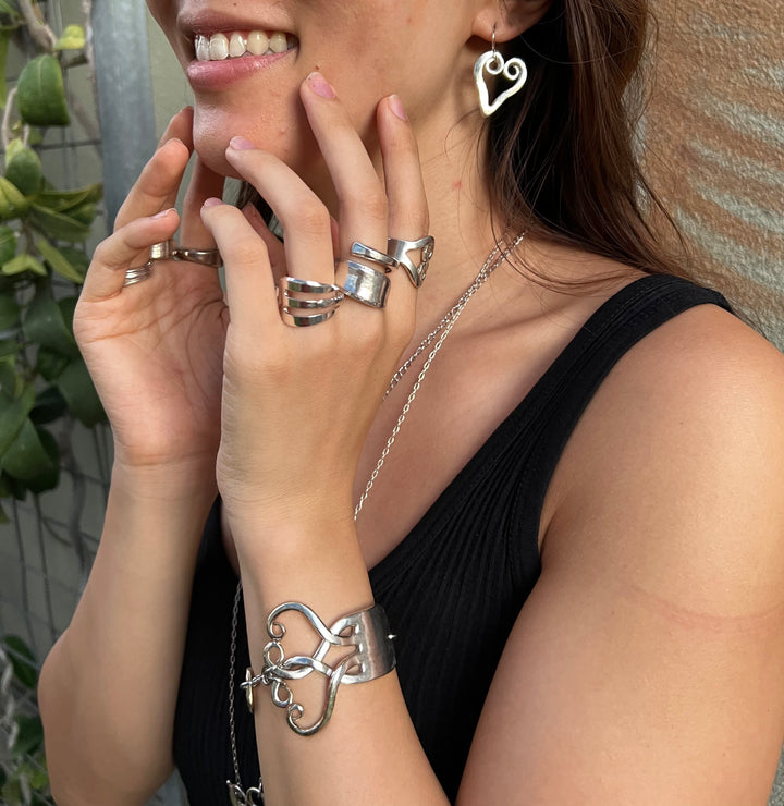 Silver Heart Fork Tine Earrings - 'Loopy Hearts'