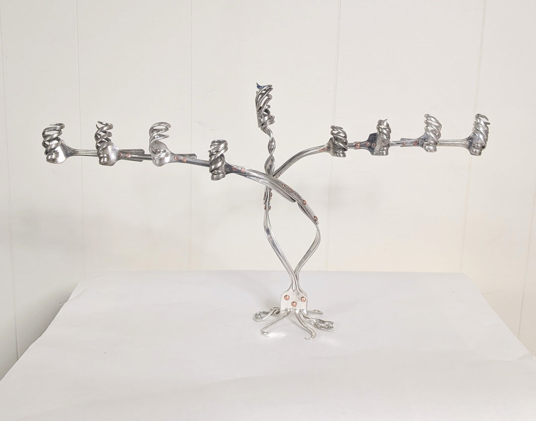 Silver Hanukkah Menorah - "The Reclaimed Miracle"