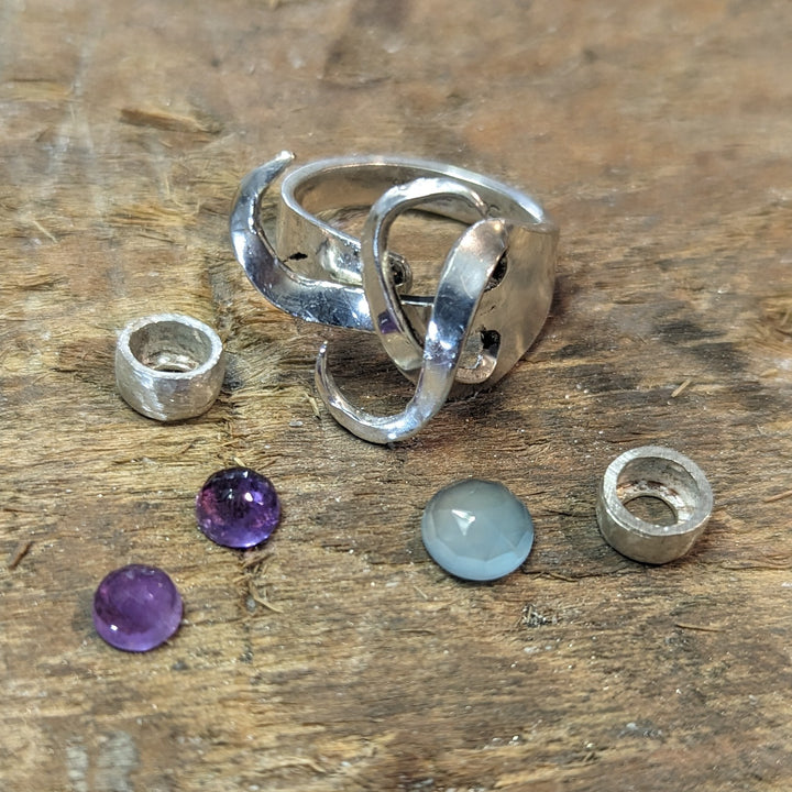 NEW - Triple Gemstone Fork Ring - "Not Your Grandma's Spoon Ring"