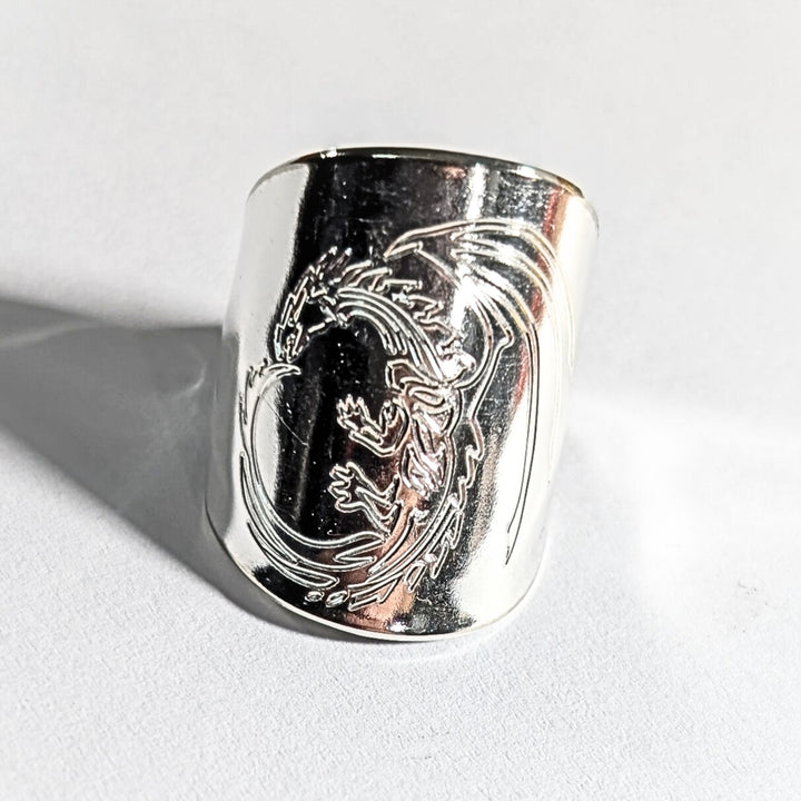 Engraved Dragon Silver Spoon Ring