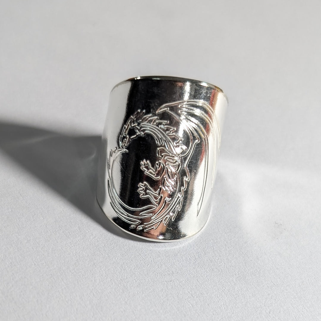 Engraved Dragon Silver Spoon Ring