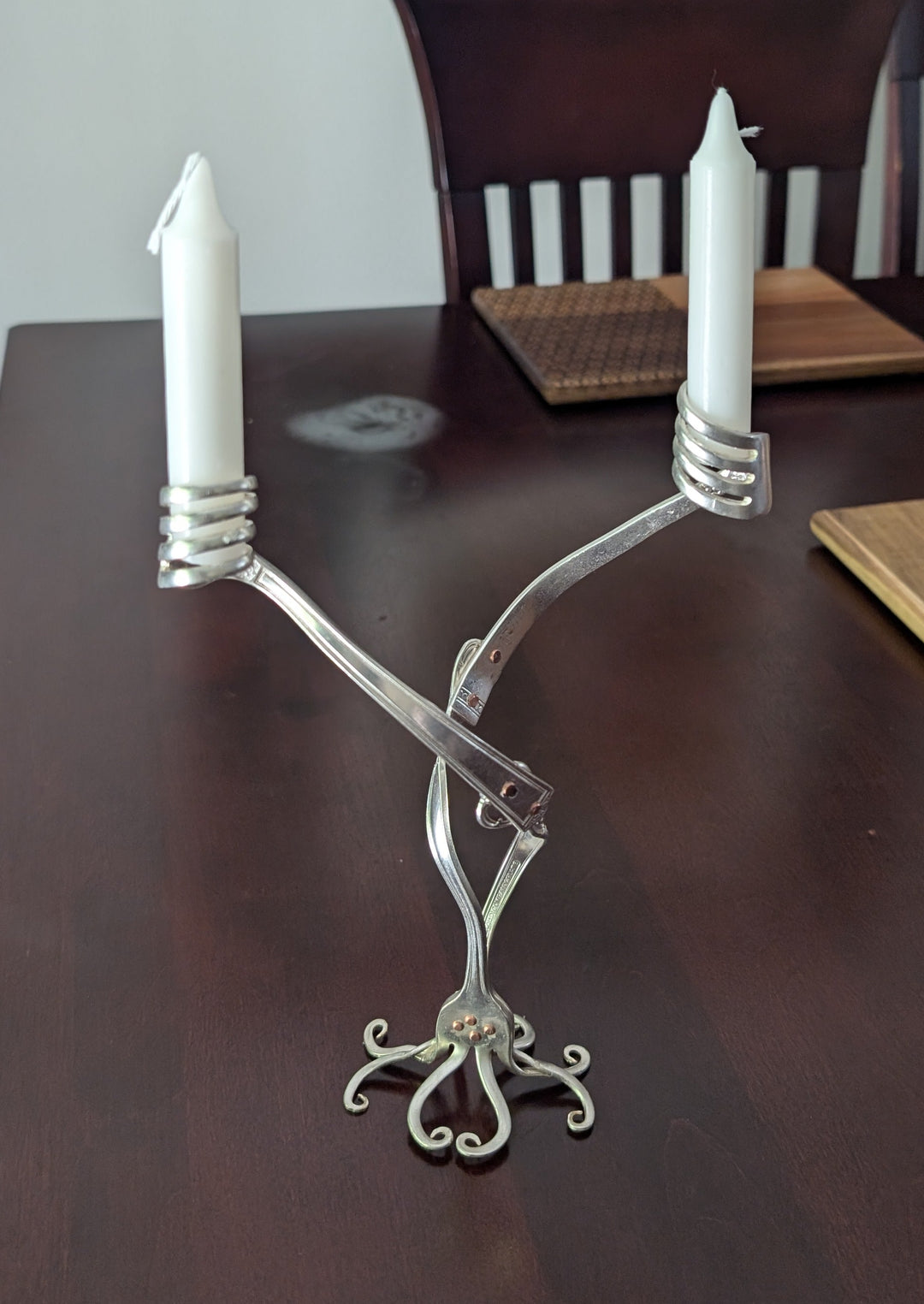 Twisted Fork Silver Candlesticks - Candelabra Style