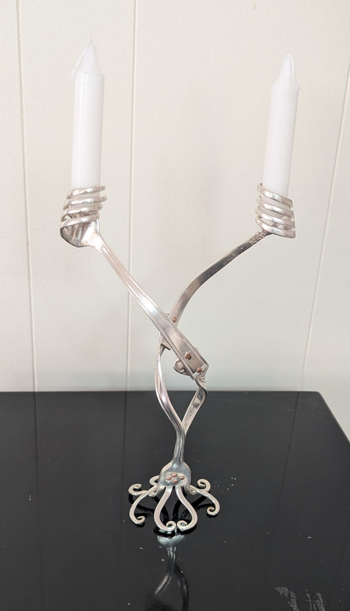 Twisted Fork Silver Candlesticks - Candelabra Style