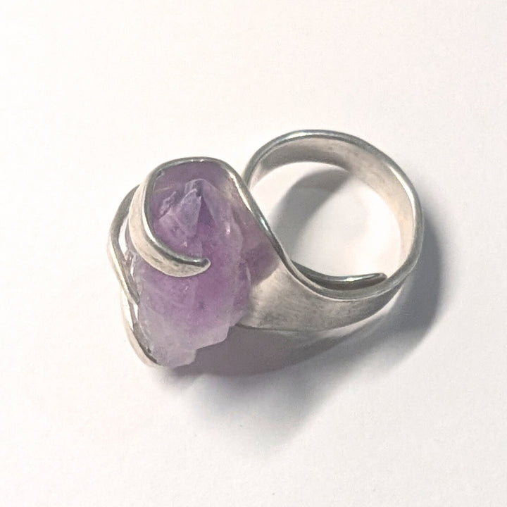 Amethyst Silver Spoon Ring - "Fork Rock Ring"