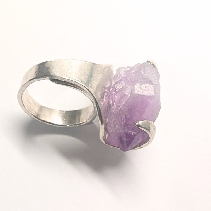 Amethyst Silver Spoon Ring - "Fork Rock Ring"