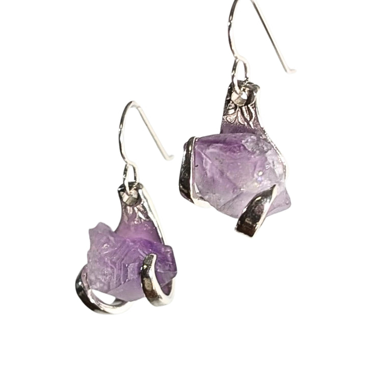 Amethyst Silverware Jewelry Earrings - "Fork Rocks Earrings"