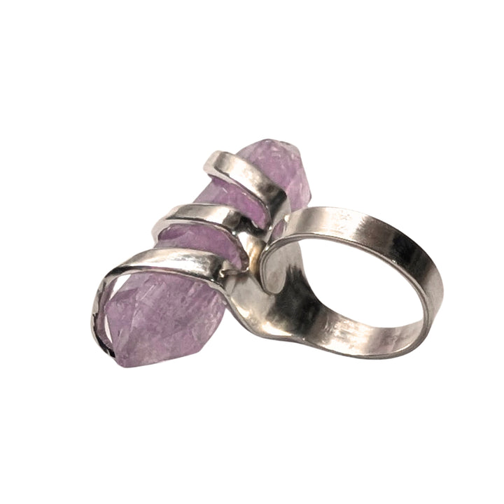Amethyst Crystal Spoon Ring - "Fork Rock Ring"