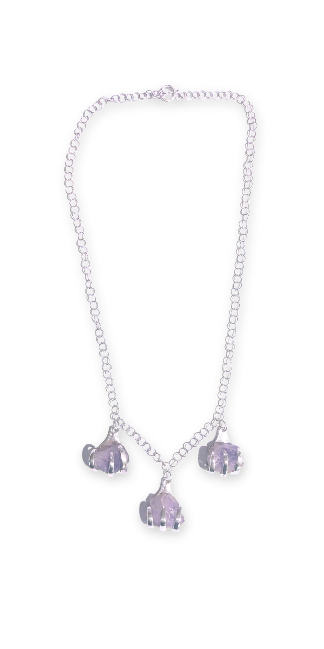 Amethyst Silverware Jewelry Necklace - "Triple Fork Rock"