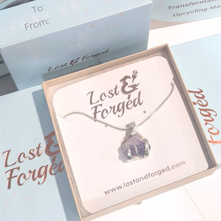Amethyst Silverware Jewelry Pendant Necklace - "Fork Rock"