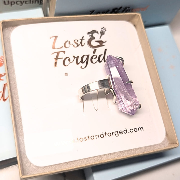 Amethyst Crystal Spoon Ring - "Fork Rock Ring"