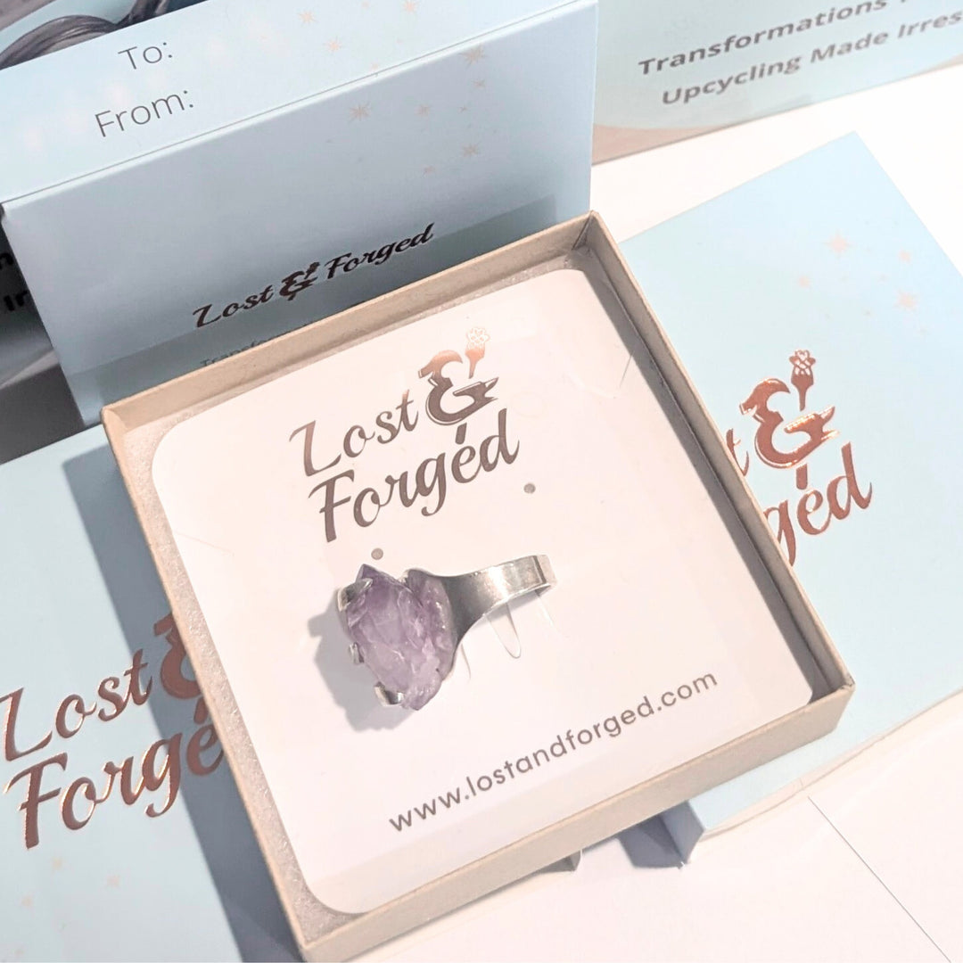 Amethyst Silver Spoon Ring - "Fork Rock Ring"