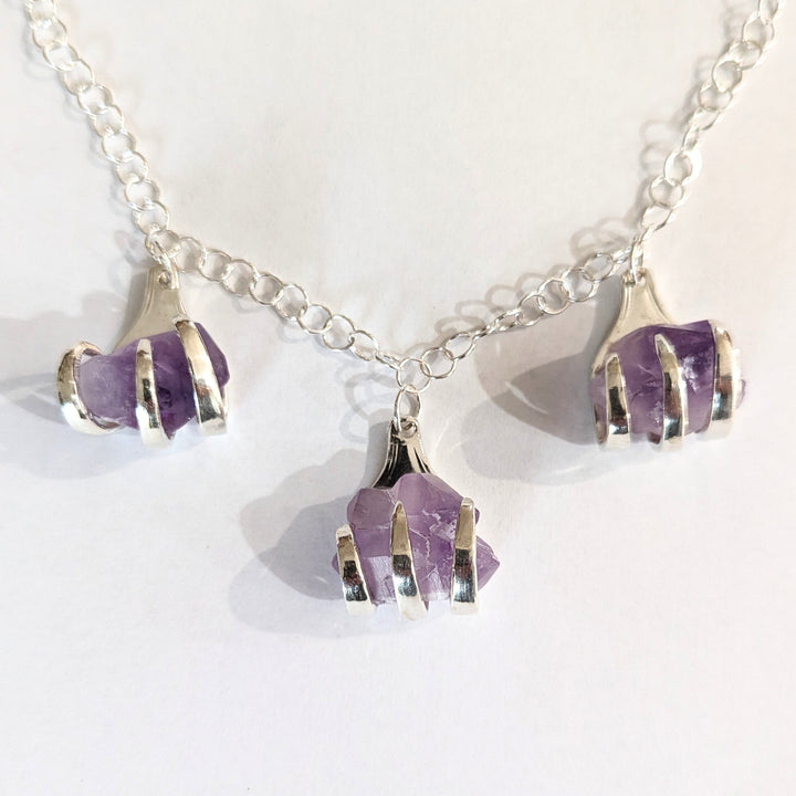 Amethyst Silverware Jewelry Necklace - "Triple Fork Rock"