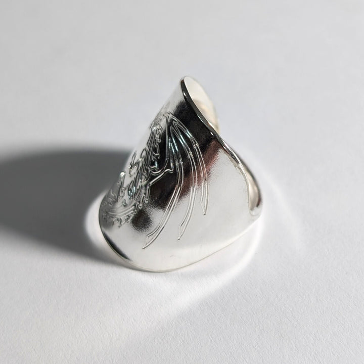 Engraved Dragon Silver Spoon Ring