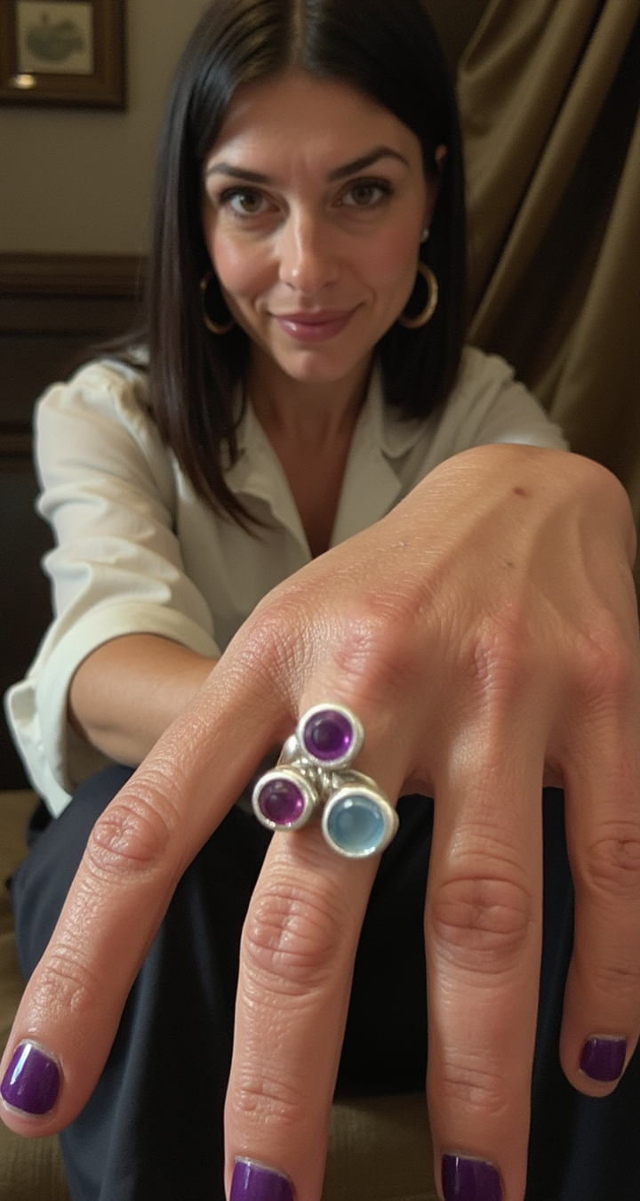 NEW - Triple Gemstone Fork Ring - "Not Your Grandma's Spoon Ring"