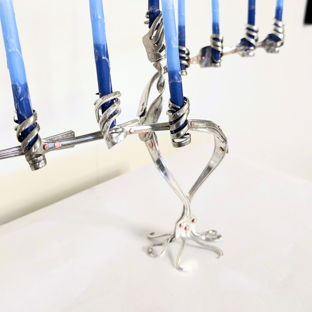 Silver Hanukkah Menorah - "The Reclaimed Miracle"