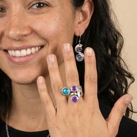 Triple Gemstone Fork Ring - "Not Your Grandma's Spoon Ring"