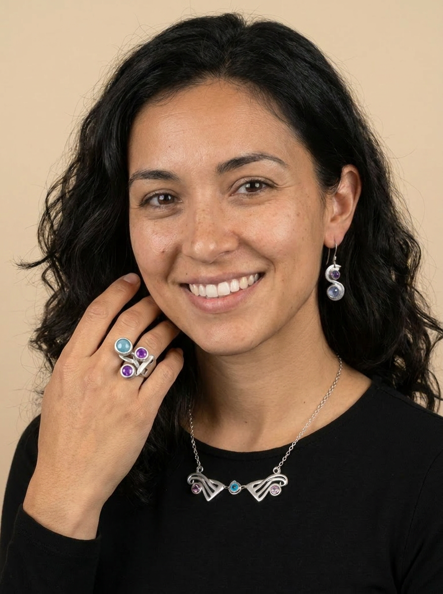 Triple Gemstone Fork Ring - "Not Your Grandma's Spoon Ring"