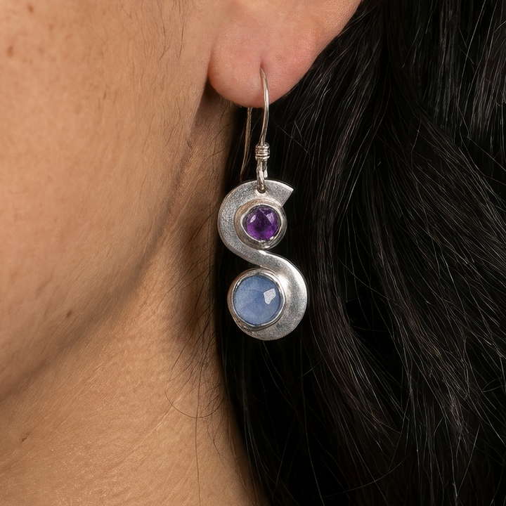 Squiggly Fork Tine Gemstone Earrings