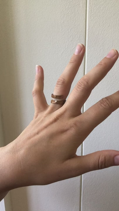 Copper Spiral Hammer Textured Adjustable Ring, Wide Style