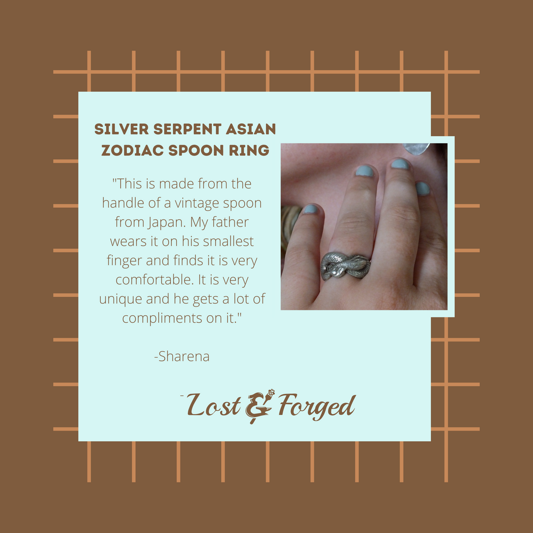 Silver Serpent Asian Zodiac Spoon Ring