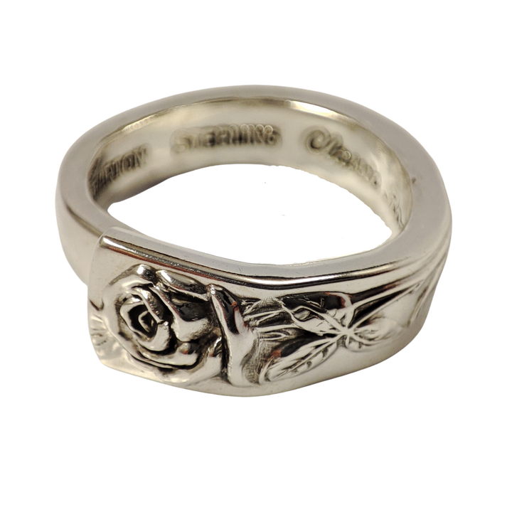 Sterling Silver Spoon Ring, Rose Band, Lost And Forged