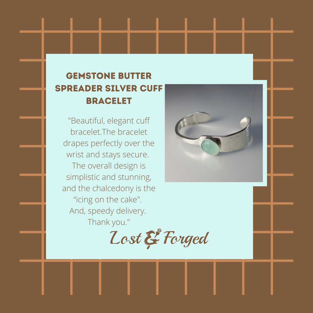 Gemstone Butter Spreader Silver Cuff Bracelet