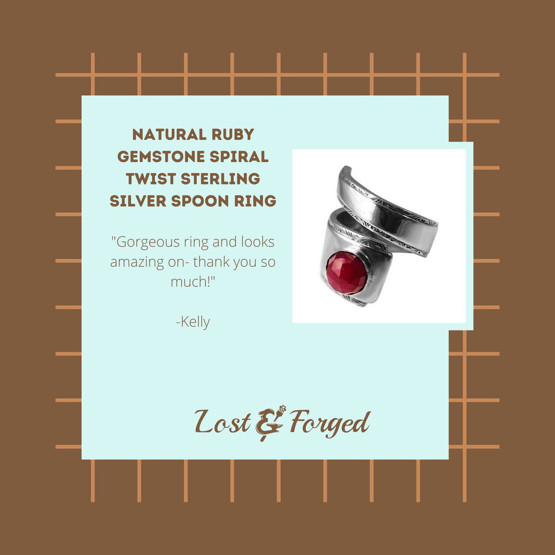 Natural Ruby Gemstone Spiral Twist Sterling Silver Spoon Ring