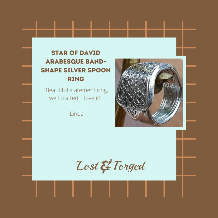 Star of David Arabesque Band-Shape Silver Spoon Ring