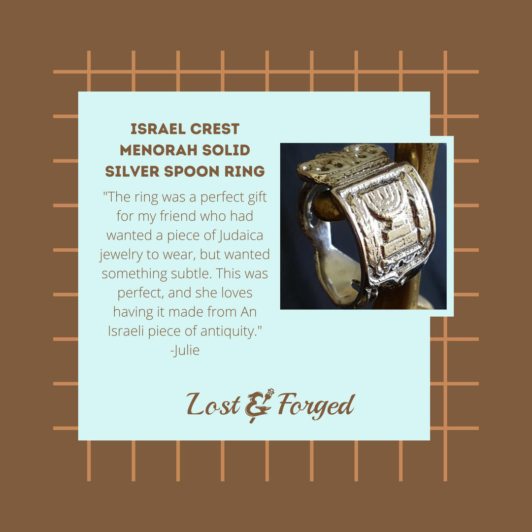 Israel Crest Menorah Solid Silver Spoon Ring
